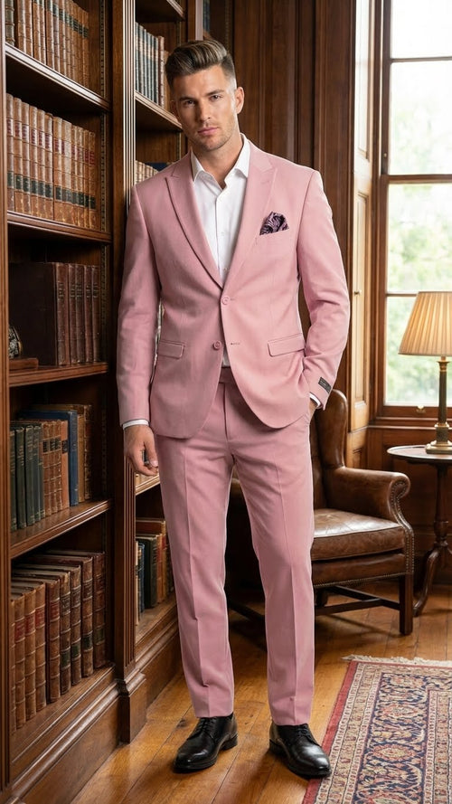 Vitali Brand Modern Fit Mens Light Pink Formal Suit - Blush Color