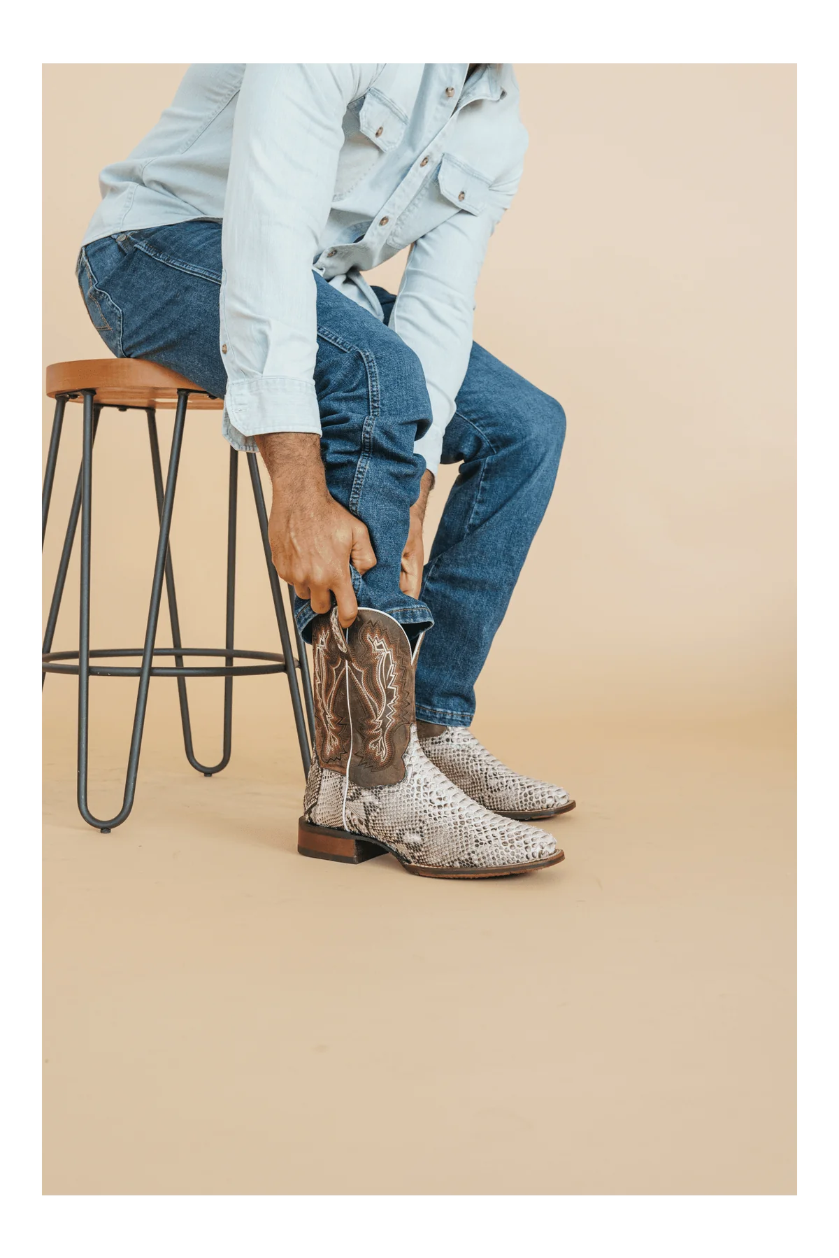 Dan Post Men's Brutus Python Snakeskin Square Toe Boots - Natural - 7D