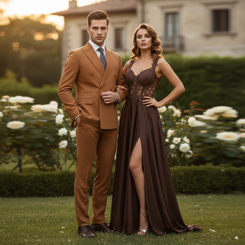 Mens Vitali Brand Rustish Orange Brown Copper Color Double Breasted Slim Fit Suit