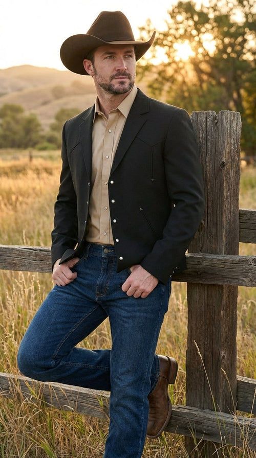 Mens Black Western Blazer Set β Cowboy Style Formal Jacket and Pants Outfit Country Western Suit