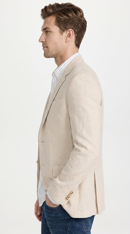 Men’s Light Tan Sport Coat – Classic Two-Button Casual Blazer for Business, Weddings & Smart Casual Wear Modern Fit Linen Fabric