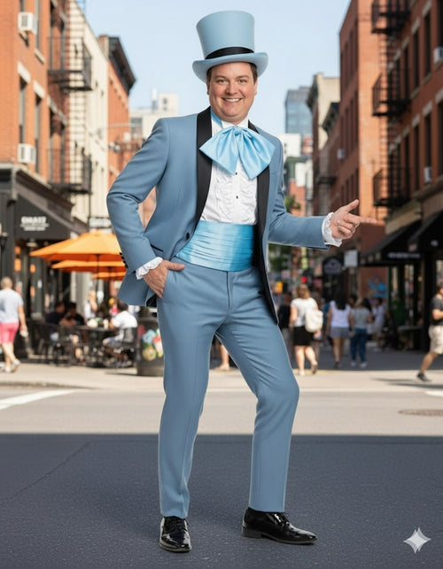 Dumb and Dumber Light Blue Tuxedo Costume for Men with Matching Top Hat Classic 90s Party and Halloween Suit