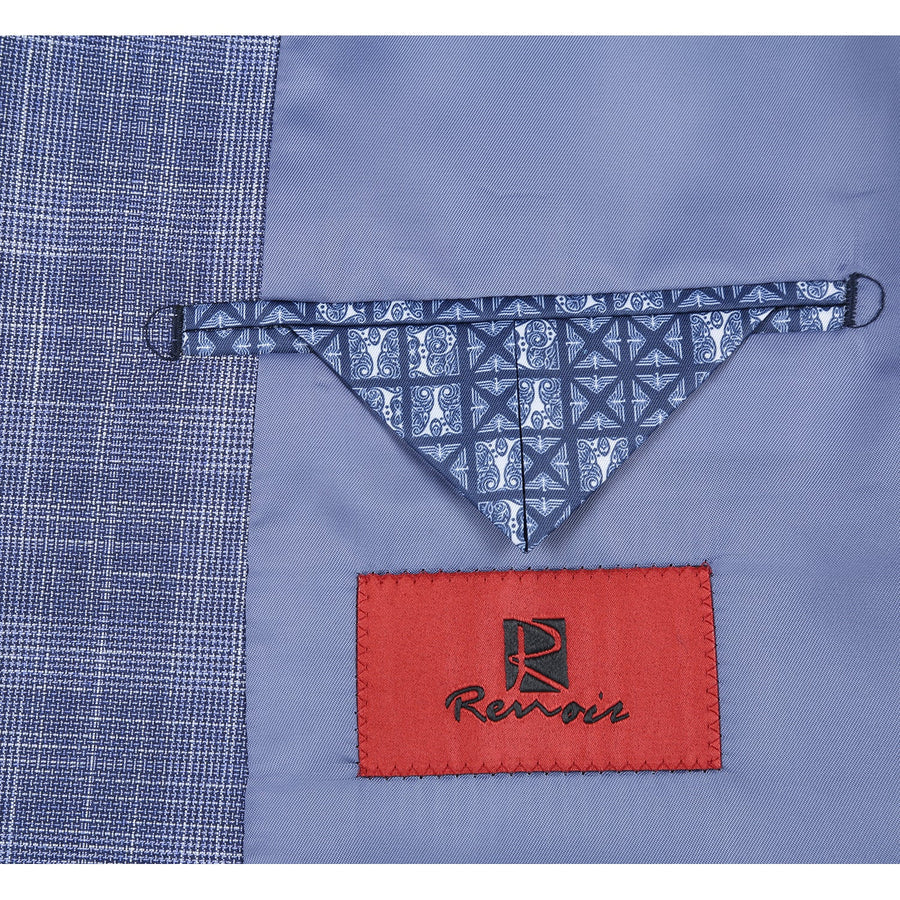"Light Blue Slim Fit Men's Suit - Two Button, Summer Plaid Windowpane" - 46 Long
