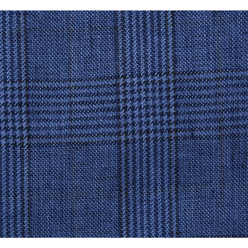 "Men's Navy Blue Slim Fit Linen plaid Blazers - Two Button, Summer Windowpane Plaid"