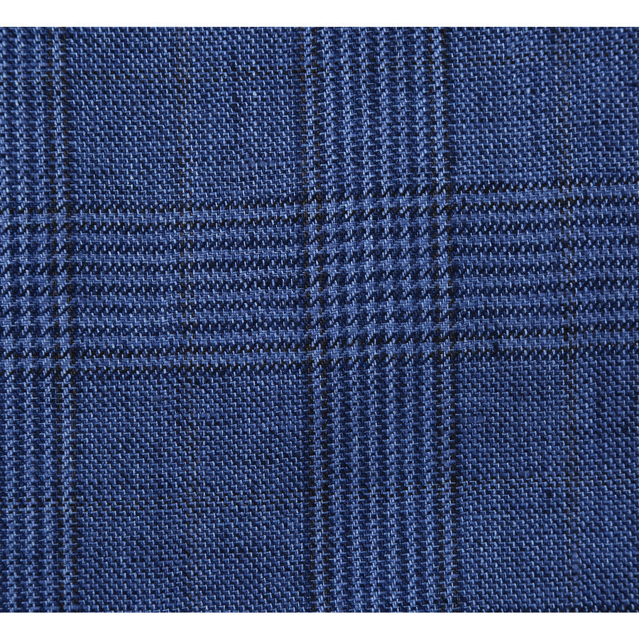 "Men's Navy Blue Slim Fit Linen Blazer - Two Button, Summer Windowpane Plaid" - 36 Short