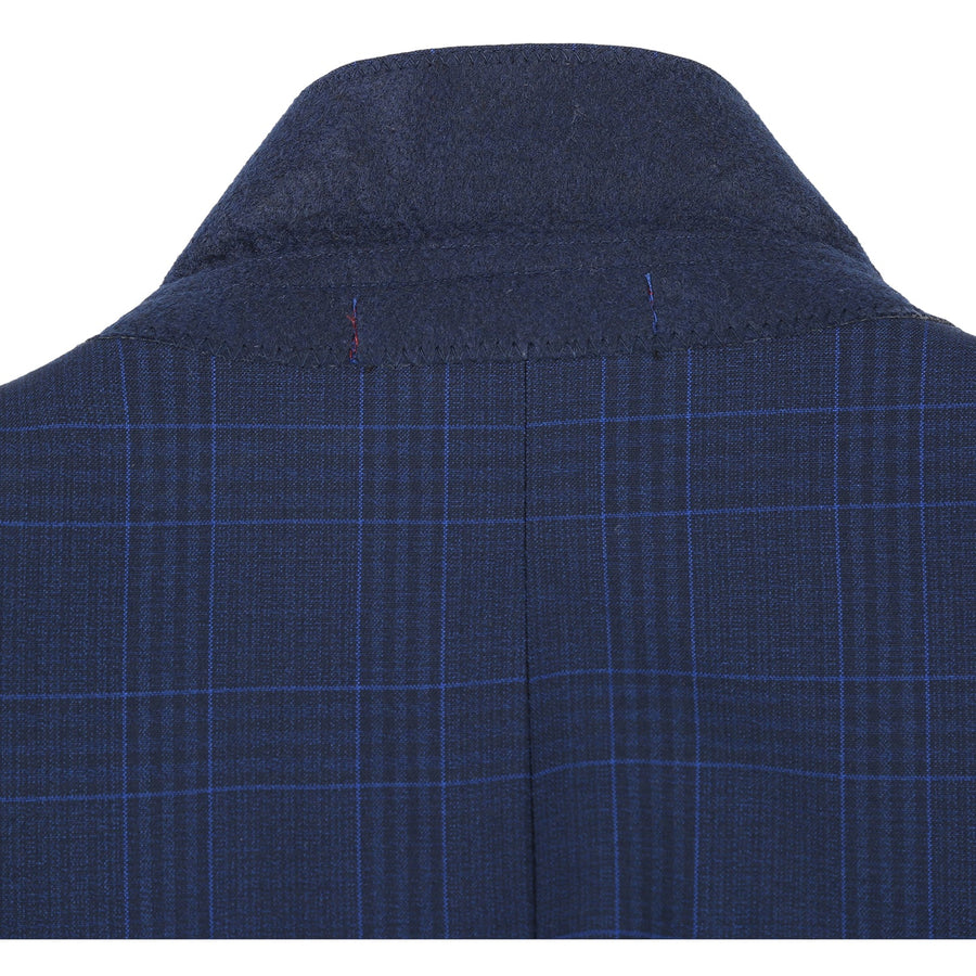 "Classic Fit Men's Suit - Dark Blue Windowpane Plaid Check, Two Button" - 36 Short