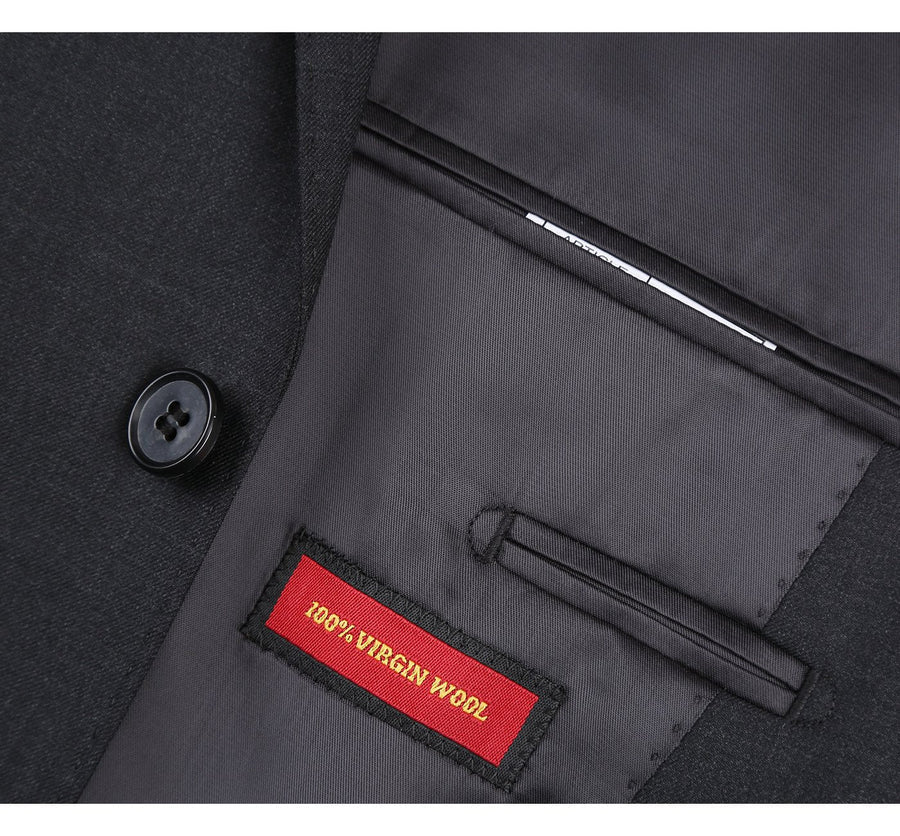 Charcoal Grey Slim Fit Wool Suit for Men - Basic Two Button Style with Optional Vest - 34 Short
