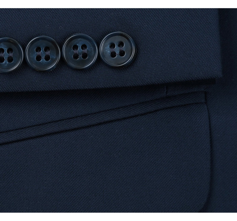 "Extra Long Two Button Men's Suit - Navy Blue, Basic Style"