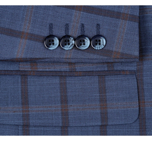 "Blue Windowpane Plaid Classic Fit Men's Suit - Two Button Stretch"