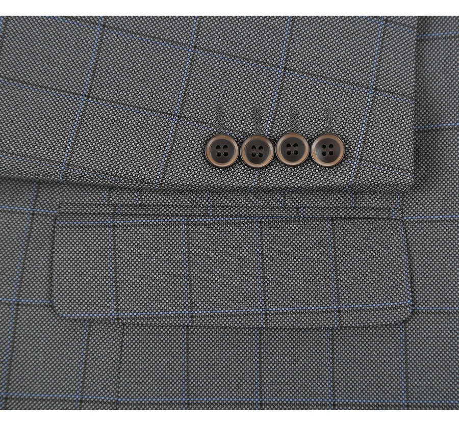 "Grey Windowpane Plaid Men's Two Button Classic Fit Suit"