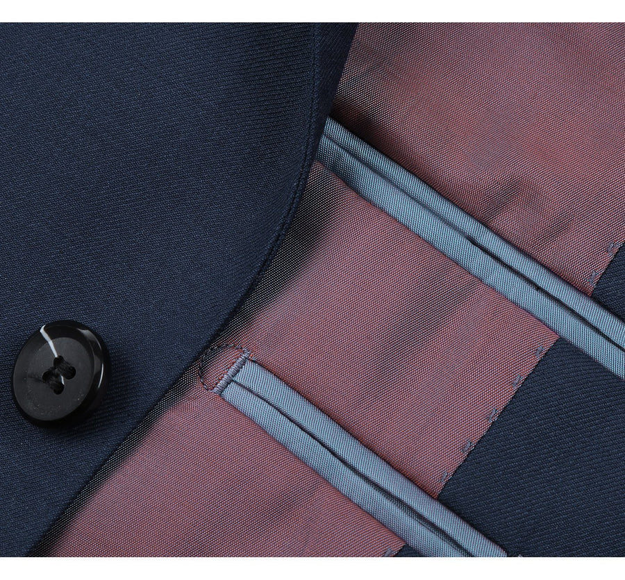 Indigo Blue Slim Fit Wool Suit for Men - Basic Two Button Style with Optional Vest - 34 Short
