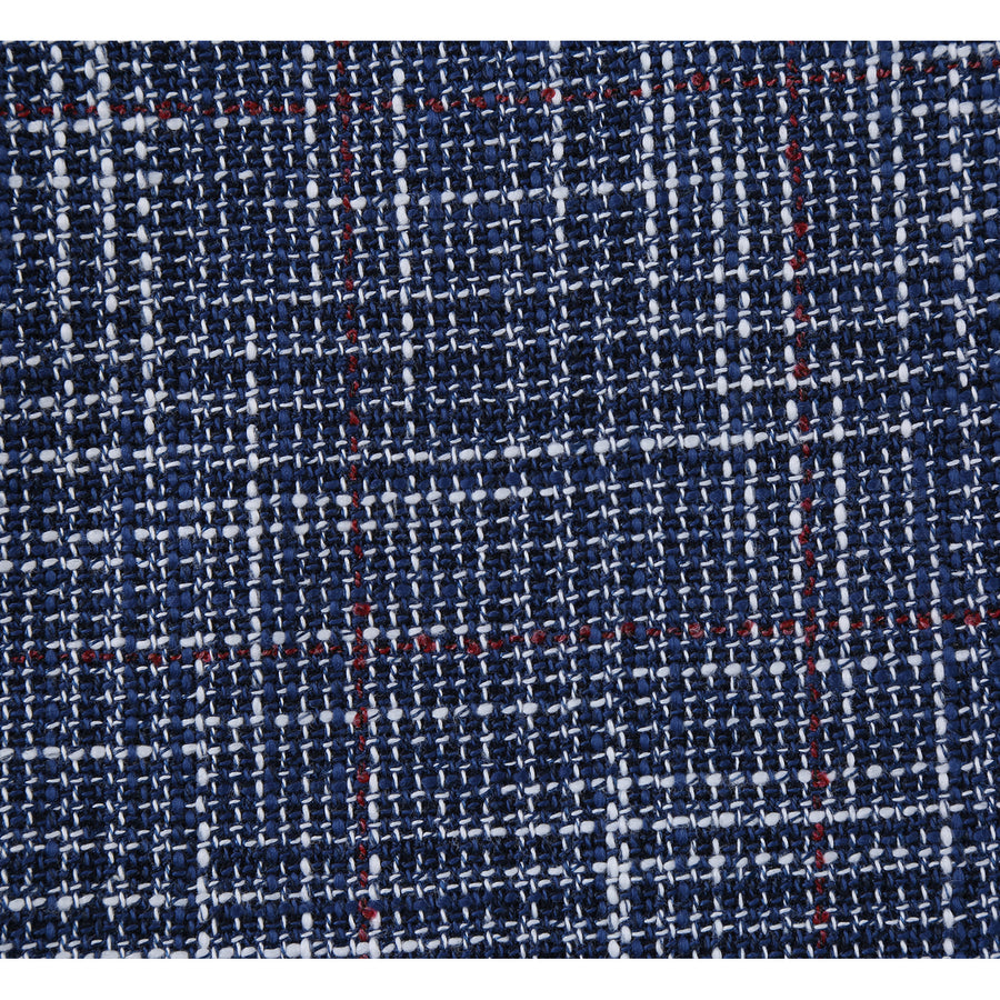 "Blue Windowpane Plaid Men's Slim Fit Wool & Linen Sport Coat Blazer"