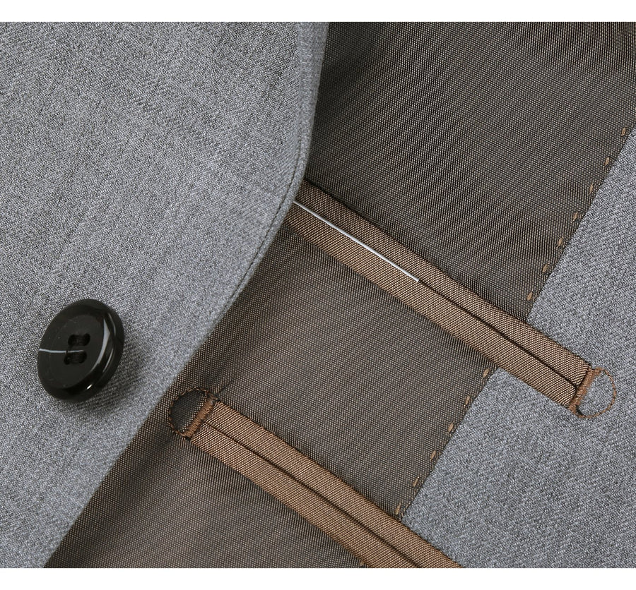 "Light Grey Slim Fit Wool Suit for Men - Basic Two Button with Optional Vest"