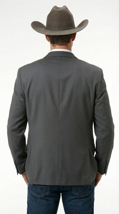 Mens Charcoal Grey Three Buttons Western Blazer – Classic Fit Cowboy Style Three Button Formal Dress Jacket