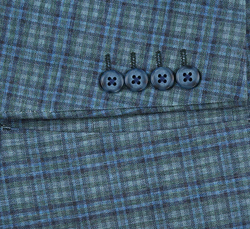 Half Canvas Slim Fit Blazer in Green Blue Check - 40R