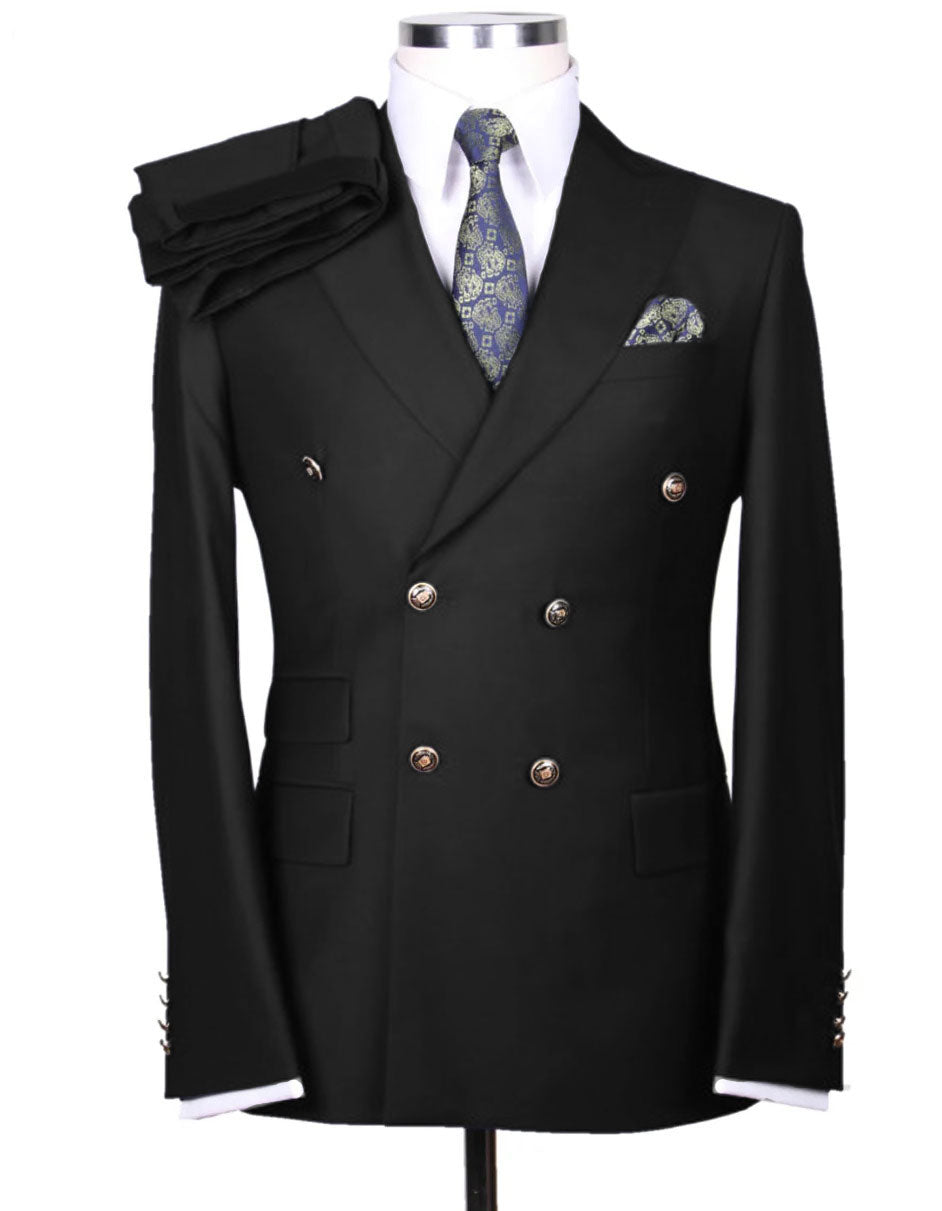 Mens Designer Double Breasted Wool Suit with Gold Buttons in Navy - New Arrival - 38 Short Jacket+32 Waist Adjustable 28to34)(Height: 5 4 to5 7 )(Neck 15-16.5)S-M)