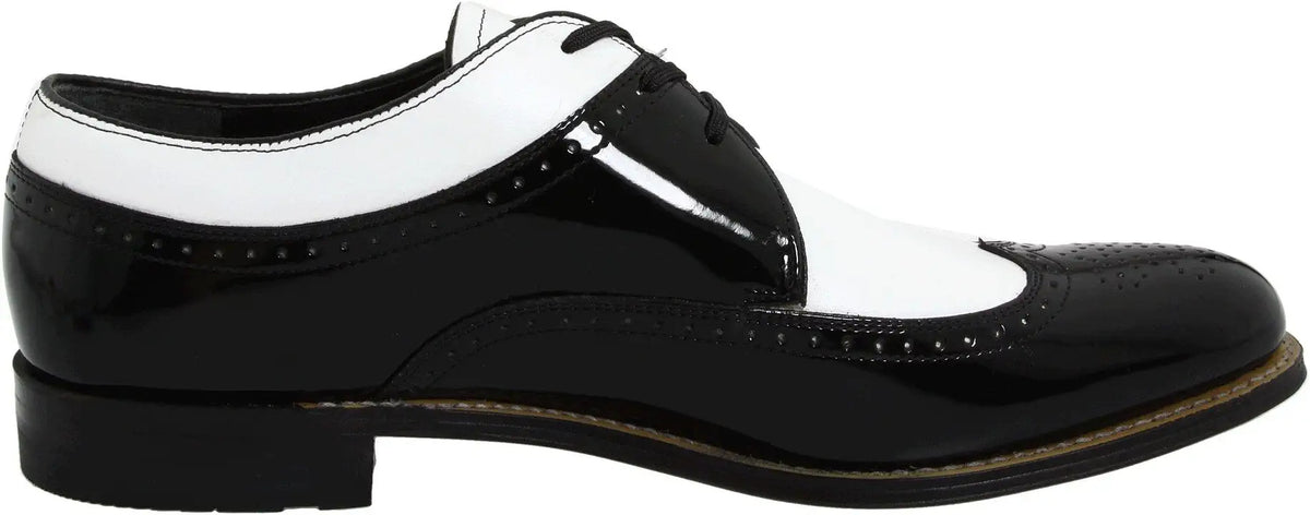 Mens 1920s Gangster Wingtip Dress Shoes - Black and White