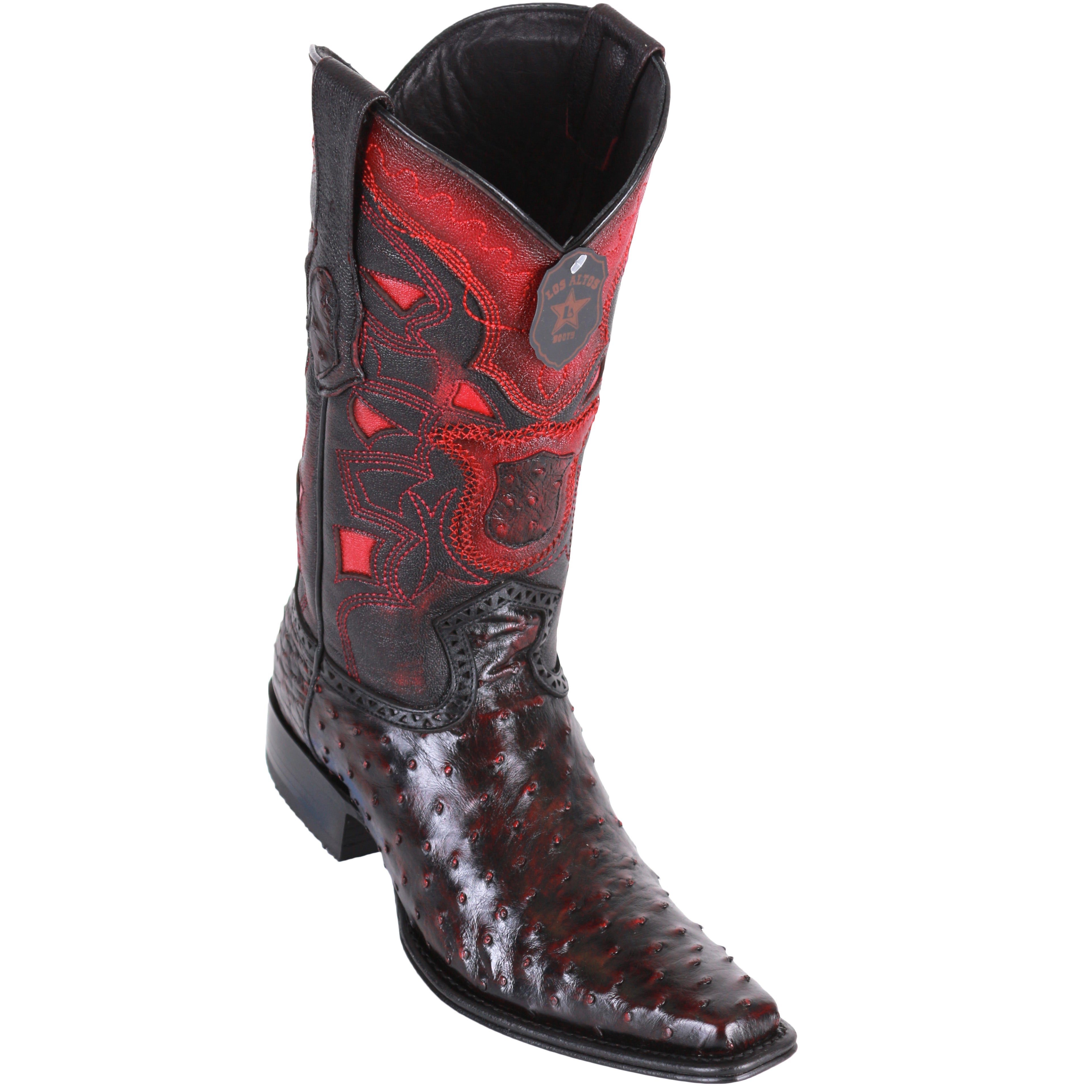 Black Cherry Ostrich Boots European Square Toe - EE