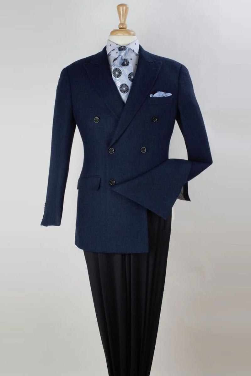 "Classic Fit Men's Double Breasted Navy Blazer - Sport Coat"