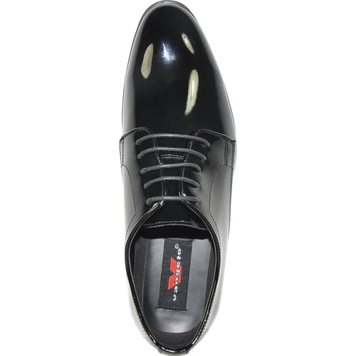 Bravo Mens Classic Plain Toe Shiny Patent Tuxedo Oxford Dress Shoe in Black