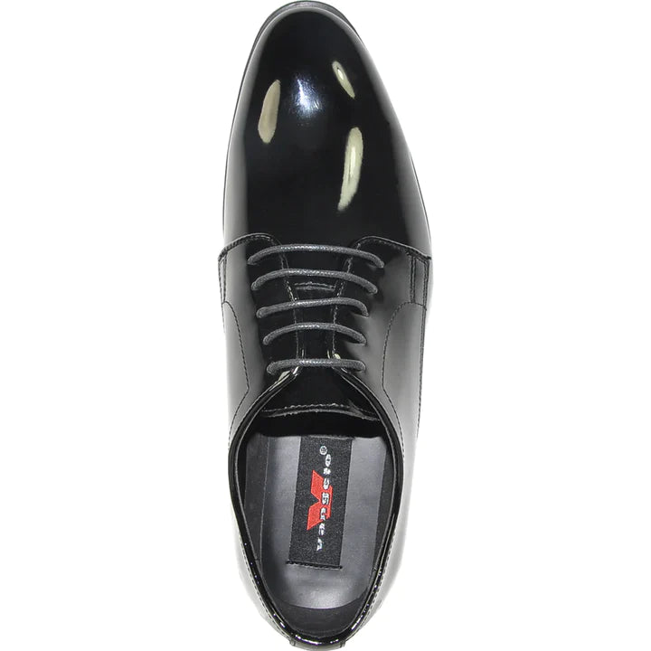 MENS CLASSIC PLAIN TOE SHINY PATENT OXFORD DRESS SHOE IN BLACK - 6.5M
