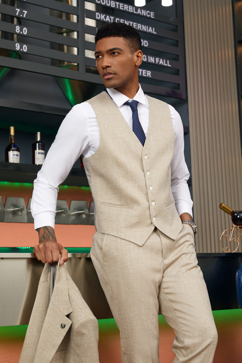 "Mens Stacy Adams Suit - Stacy Adams Suit Men's Two-Button Vested Summer Suit - Light Tan" - 34 Short