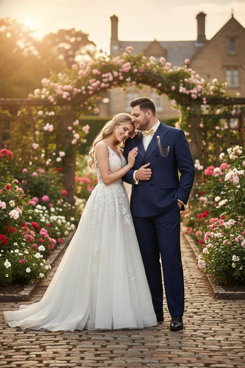 Mens Navy Blue Double-Breasted Tuxedo with navy Satin Peak Lapel Wedding Suit