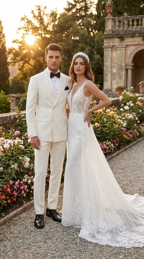 Mens ivory Cream Double Breasted Suit Classic Formal Tuxedo Style Suit for Weddings off White Color