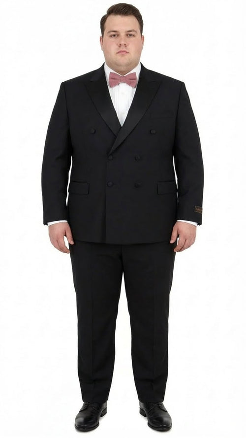 Tiglio Brand 100% Wool Super 150s Italian fabric Mens Classic Black Double-Breasted Tuxedo with Satin Peak Lapel Formal Wedding & Gala Suit Set