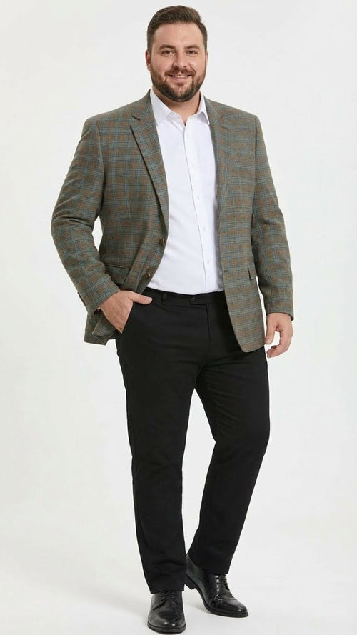 Mens Green Brown and Teal Plaid Sport Coat Tailored Fit Check Blazer Jacket - Tartan Sportcoat
