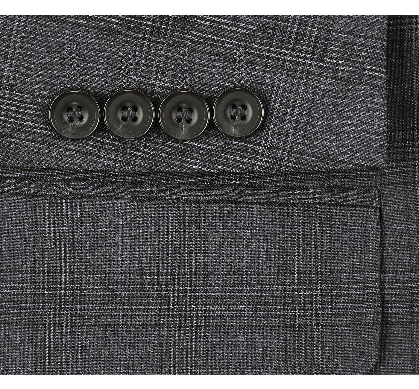 278-1 Men's 3-Piece Classic Fit Single Breasted Windowpane Suit - 34Sx28W