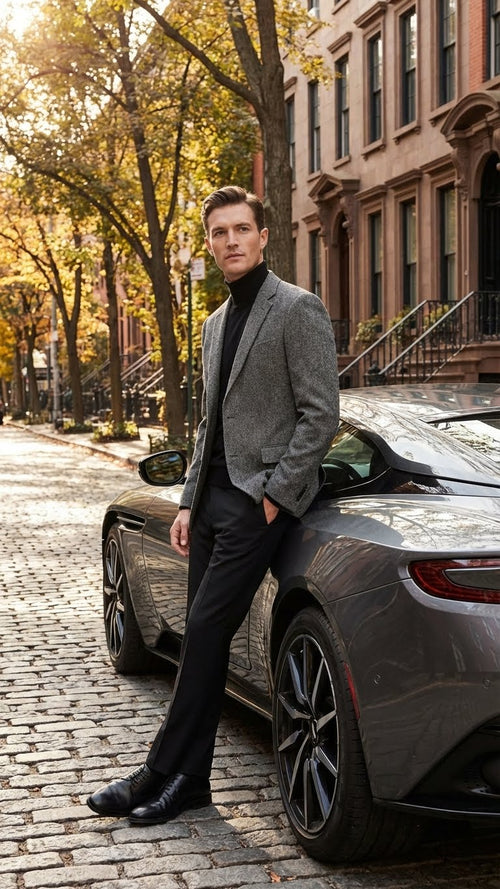 Mens Grey Tweed Herringbone Sport Coat - Gray Mens Blazer Suit Jacket