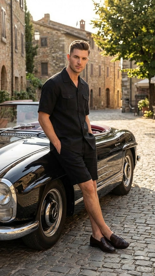 Mens Black Walking Suit with Short Classic Leisure and Casual Outfit