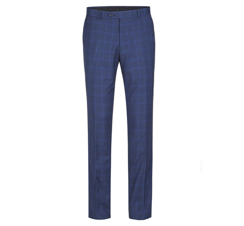 "Indigo Blue Windowpane Plaid Men's Slim Fit Two-Button Suit"