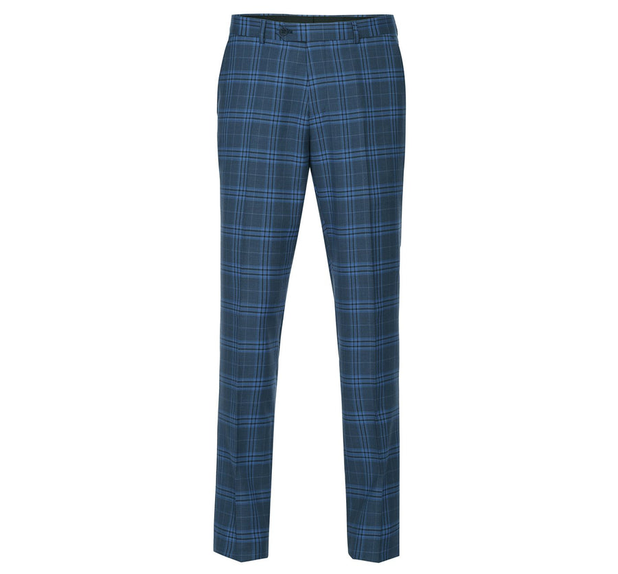 "Blue Windowpane Plaid Men's Slim Fit Two-Button Suit" - 34 Short