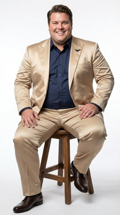Mens Shiny Champagne Gold Two Piece Suit Luxury Formal Satin Finish Suit for Wedding, Party and Evening Wear