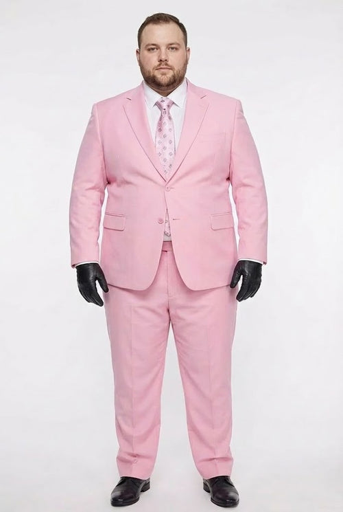 Mens Pink Two-Piece Suit Classic Fit Formal Jacket and Tailored Pants