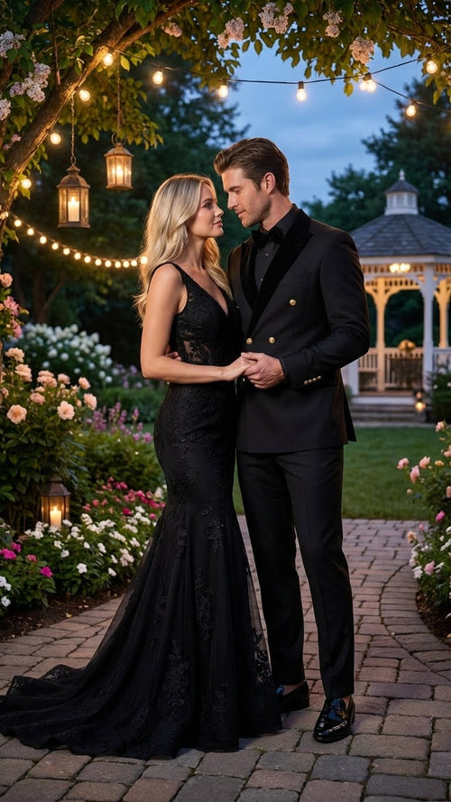 Mens Black Double Breasted Tuxedo Suit Luxury Formal Dinner Jacket Gold Buttons Velvet Lapel