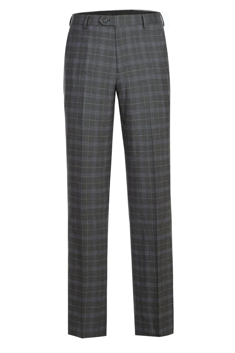 "Classic Fit Men's Two-Button Suit - Dark Grey Windowpane Plaid" - 36 Short