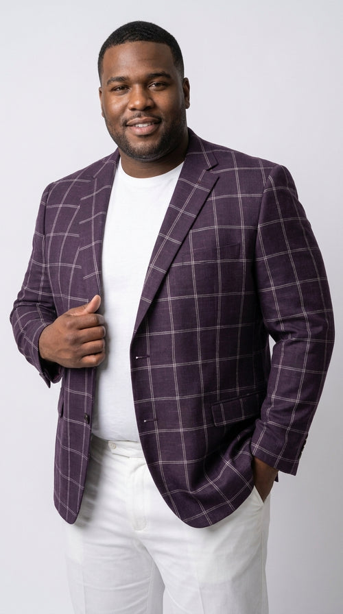 Men's Purple Windowpane Sport Coat β Classic Fit Plaid Blazer Jacket for Business, Wedding & Casual Wear