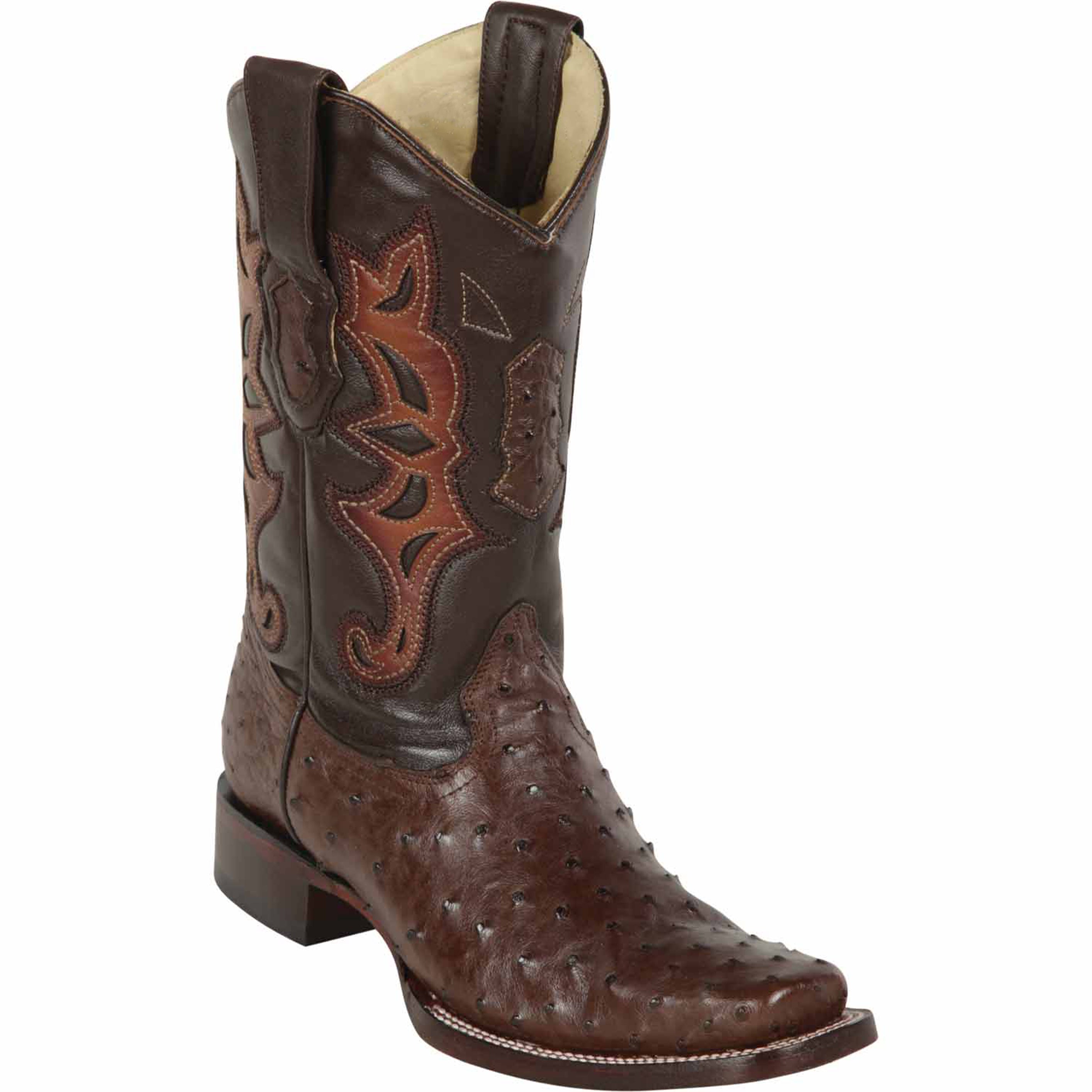 Square Toe Ostrich Boots Brown - EE
