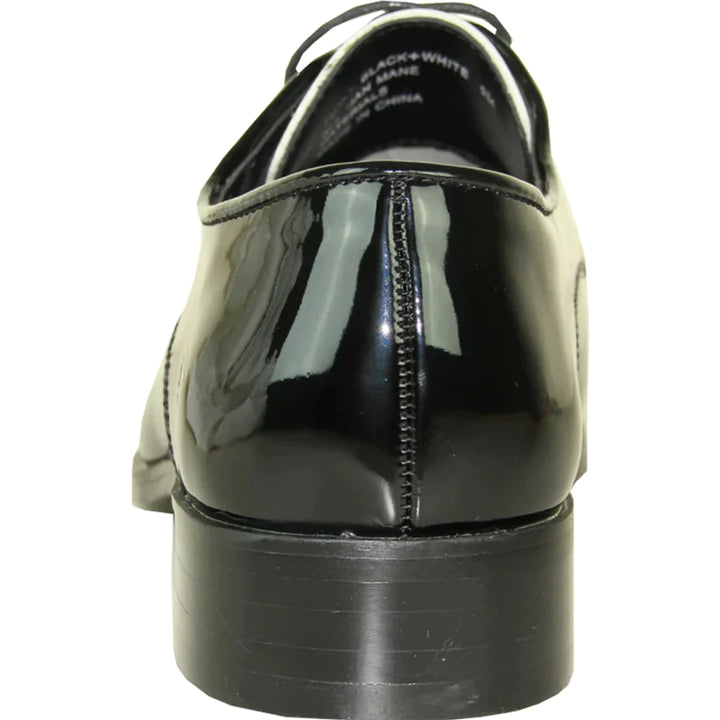 MENS CLASSIC MOC TOE SHINY PATENT PROM 2025 SHOE IN BLACK & WHITE - 6.5M