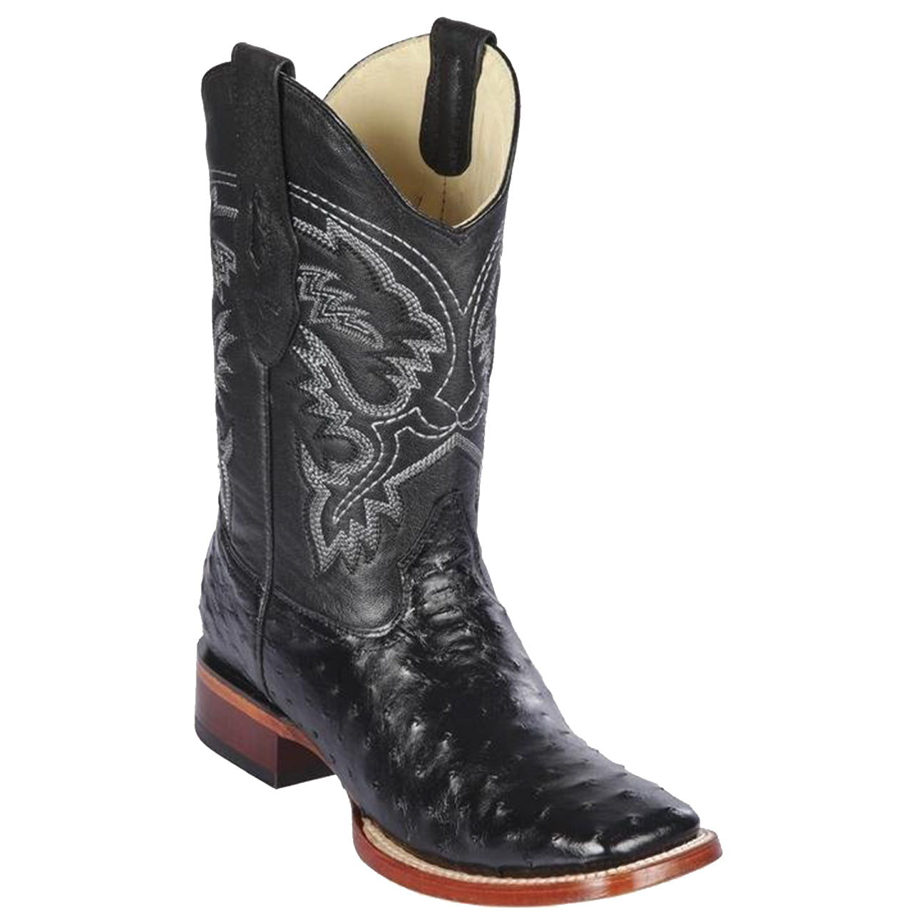 Black Square Toe Ostrich Boots - EE