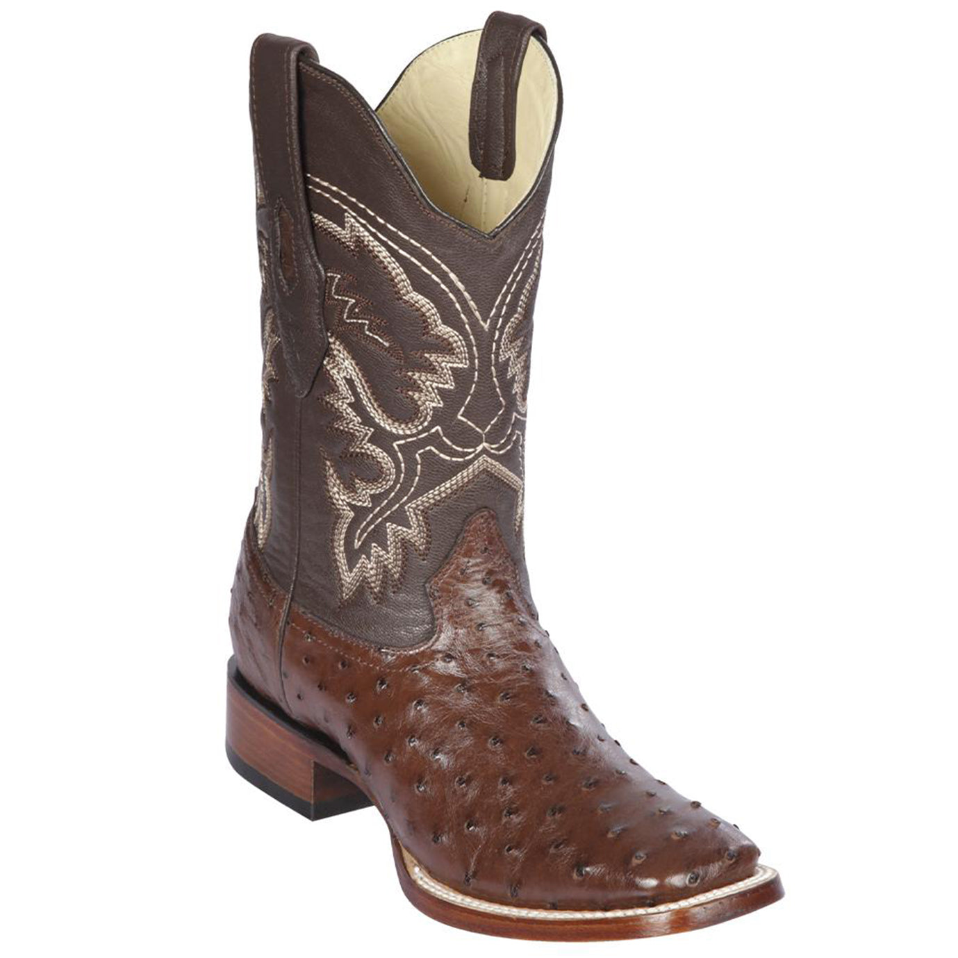 Brown Ostrich Square Toe Cowboy Boots - EE