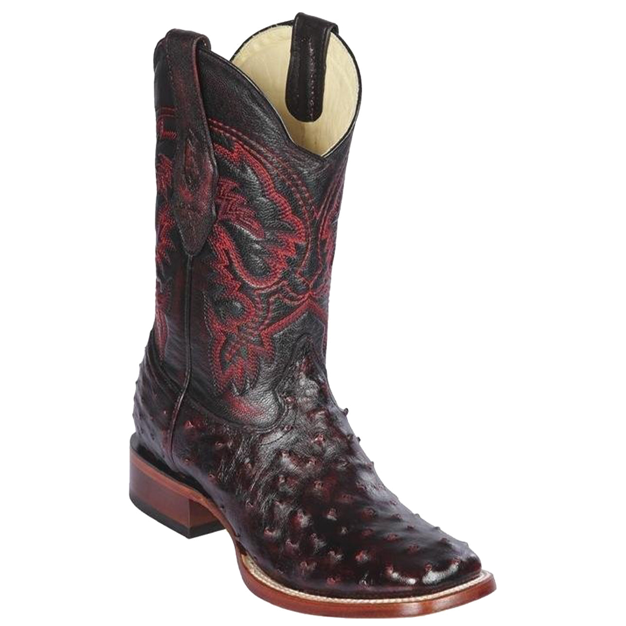 Black Cherry Ostrich Square Toe Boots - EE