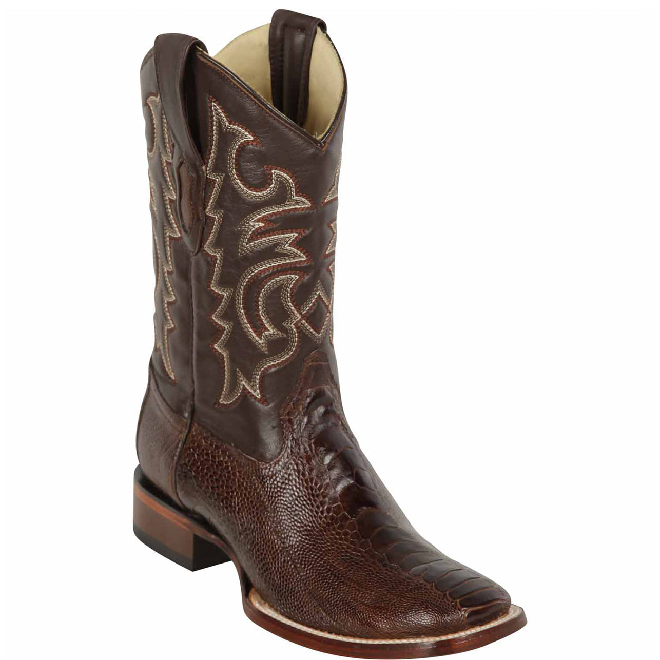 Brown Ostrich Leg Square Toe Boots - EE