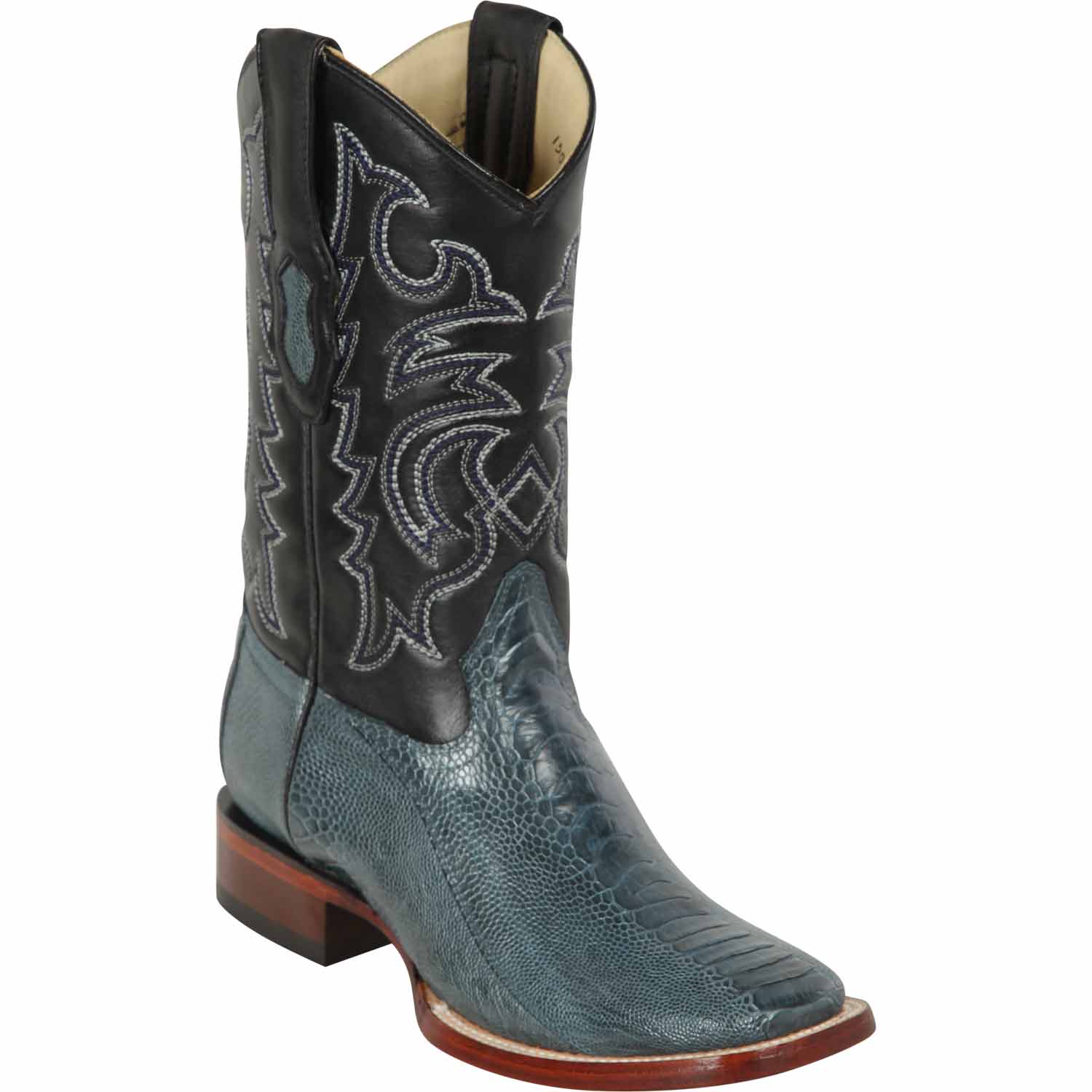 Men's Los Altos Ostrich Leg Skin Wide Square Toe Boots - Blue