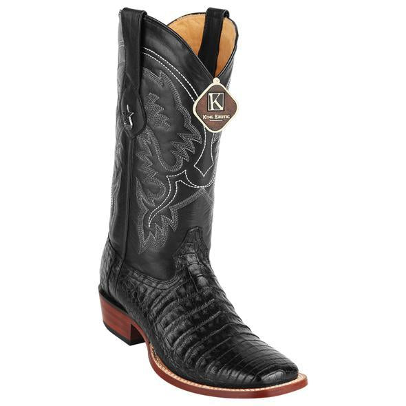Men's King Exotic Wide Square Toe Caiman Belly Boots Handcrafted Black (48228205-2) - 6