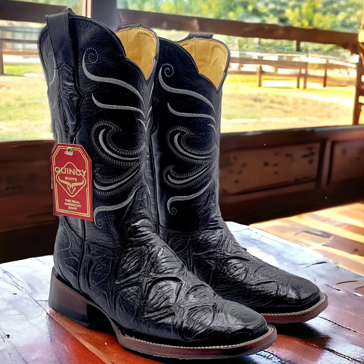 Black Pirarucu Print Boots - EE