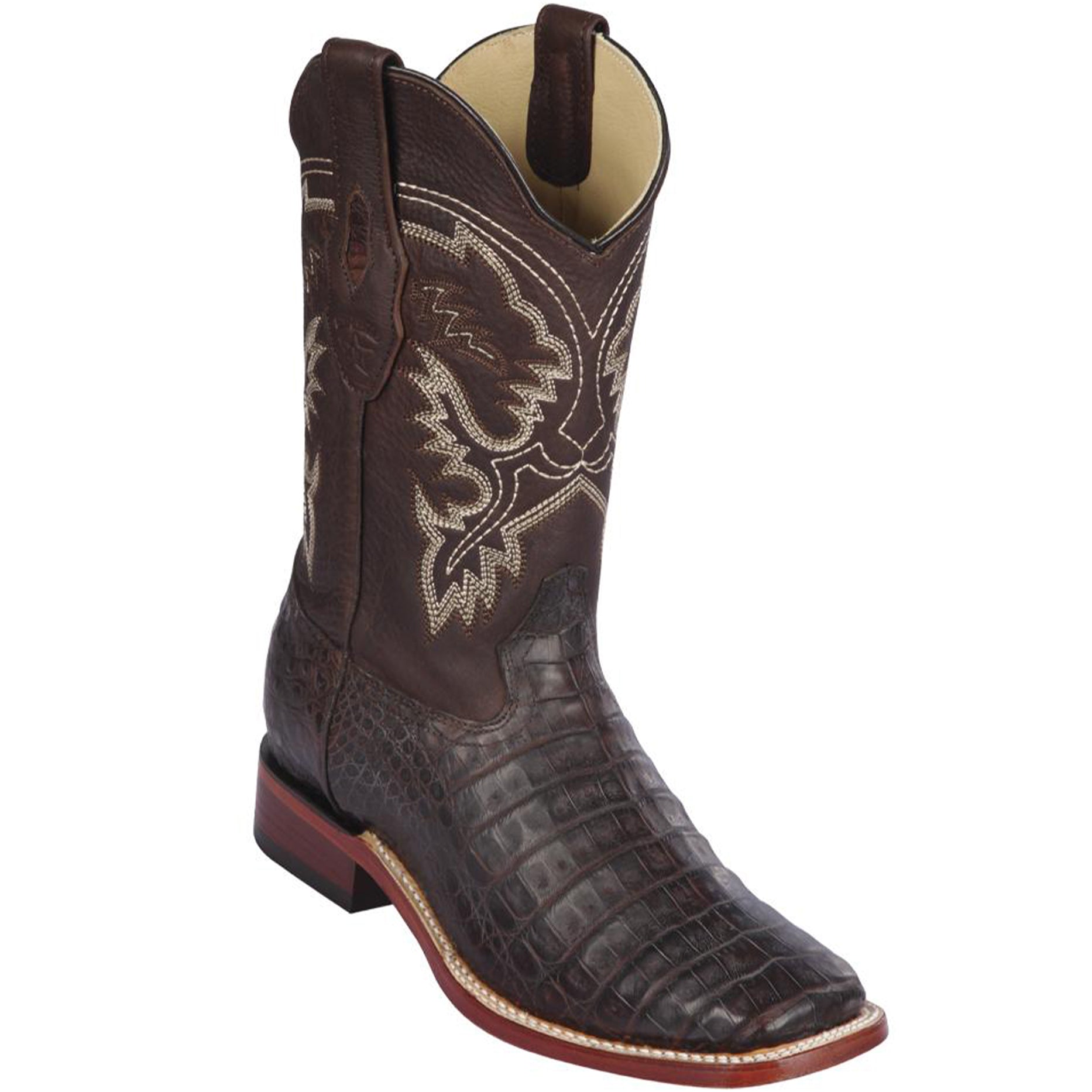 Caiman Brown Square Toe Cowboy Boots - EE